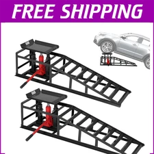 2 Pcs Heavy Duty Auto Car Truck Service Ramps Lifts Hydraulic Lift 5 ton Jack