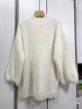 Angora Sweater Jumper Fluffy Fuzzy Super Soft Pullover Side Slit Knit