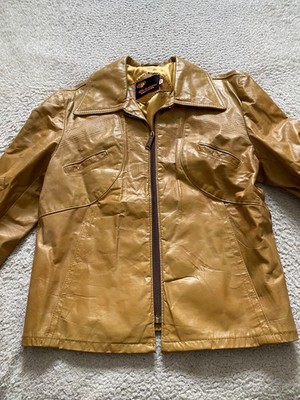 Vintage Richman Brothers Men Leather Full Zip Shirt Jacket Yellow-Brown Size 42