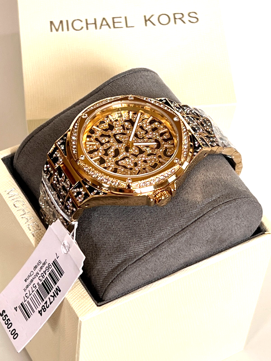 Michael Kors Lennox Animal Pavé Gemmed Gold-Tone Women's Watch