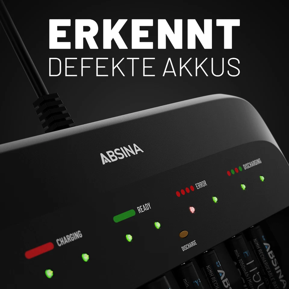 ABSINA X10 Akku Ladegerät für AA, AAA & 9V - ABSINA Akku AA Batterie Ladegerät - Bild 3 von 4