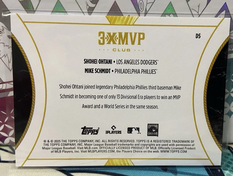2024 Topps 3xMVP Shohei Ohtani/Mike Schmidt #D5 оранжевый переливающийся /25 Dodgers  - Изображение 2 из 2