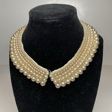 VTG Faux Pearl Collar Bib Necklace, Beaded Choker Necklace 1950s