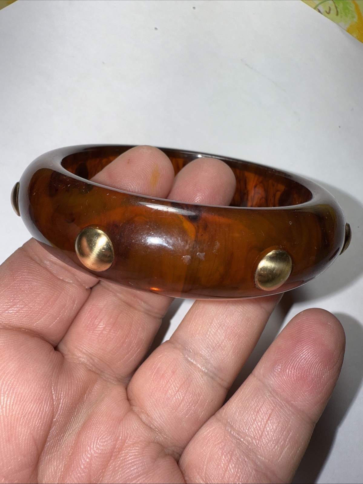 Bracelet Bangle Bakelite Root bear With Studs 3/4… - image 5