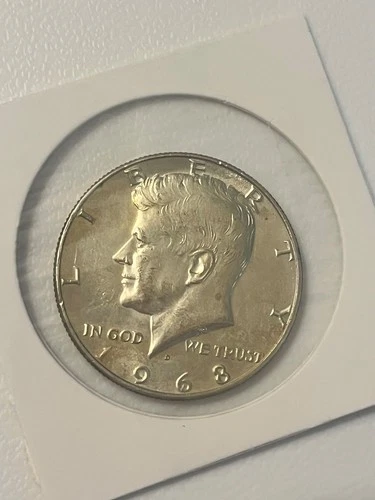 1968 D KENNEDY HALF DOLLAR, 40% SILVER, AU NICELY TONED
