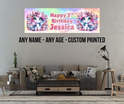 Personalised Unicorn Birthday Banner Any Name Age - Custom Kids Party 335
