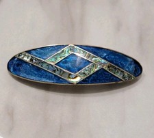 Beautiful Vintage Alpaca Silver Mexico Geometric Blue Abalone MOP Hair Barrett