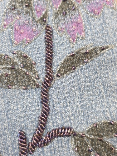 Z Cavaricci Girls Denim Jeans Beaded Painted Floral Size 8 - Picture 3 of 9