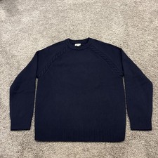 J Crew Sweater Mens Medium Navy Rugged Merino Wool Blend Cable Knit Crewneck