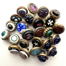 Beautiful Lot of 25 Small Antique Victorian Waistcoat Button Glass in Metal