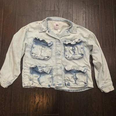 SO Juniors Button Down Jean Jaceket 4 Pockets Size Large