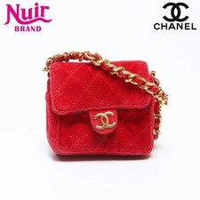 CHANEL Mini Mini Velour Pouch Shoulder Bag Red WS14357 Used