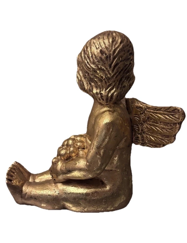 Vintage Gold Leaf Cherub Angel Statue Figurine Baby with Wings 10” Tall - Image 2 of 4