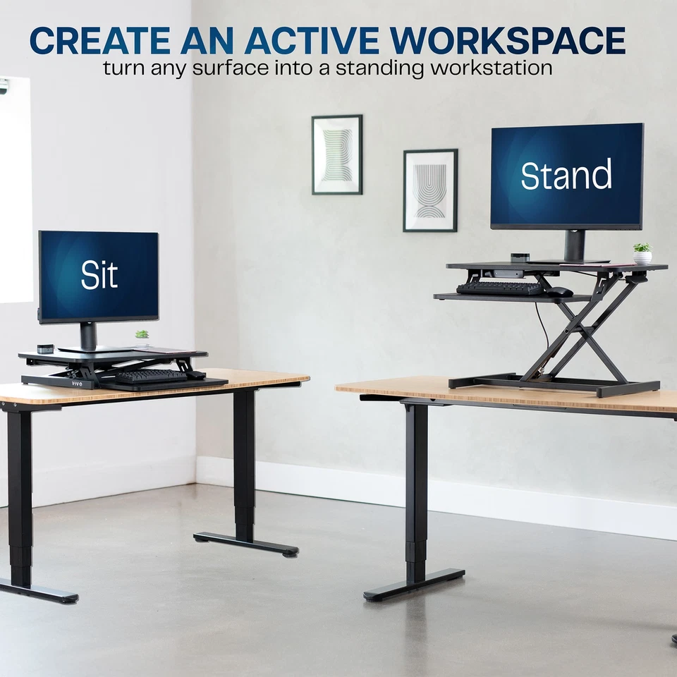 VIVO Black Height Adjustable 28" Standing Desk Monitor Riser, Sit Stand Tabletop - Image 2 of 4