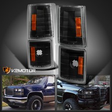 Fits 94-98 Gmc Yukon Sierra Ck C10 Black Turn Signal Corner Lights Lamps 4pc