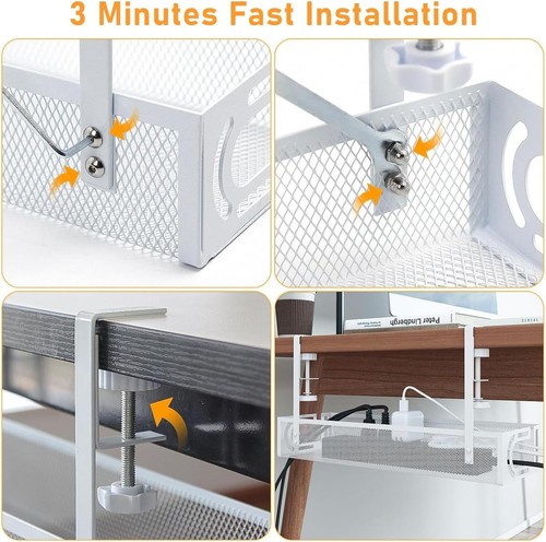 Under Desk Cable Tray Management No Drill Tidy Wire Cord Storage Rack Organizer - Photo 7/7