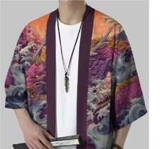 Men's Japanese Style Kimono Robe Yukata Traditional Samurai Print Casualwear