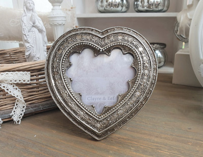 CLAYRE & EEF Fotorahmen BILDERRAHMEN ''HERZ'' silber 9x9cm Polyresin/Glas Vintage