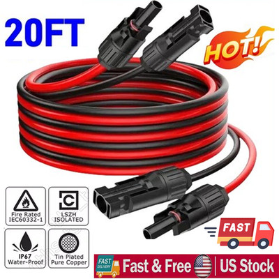 10 AWG Solar Panel Extension Cable PV Wire Solar Connectors Pair Black Red 6mm²