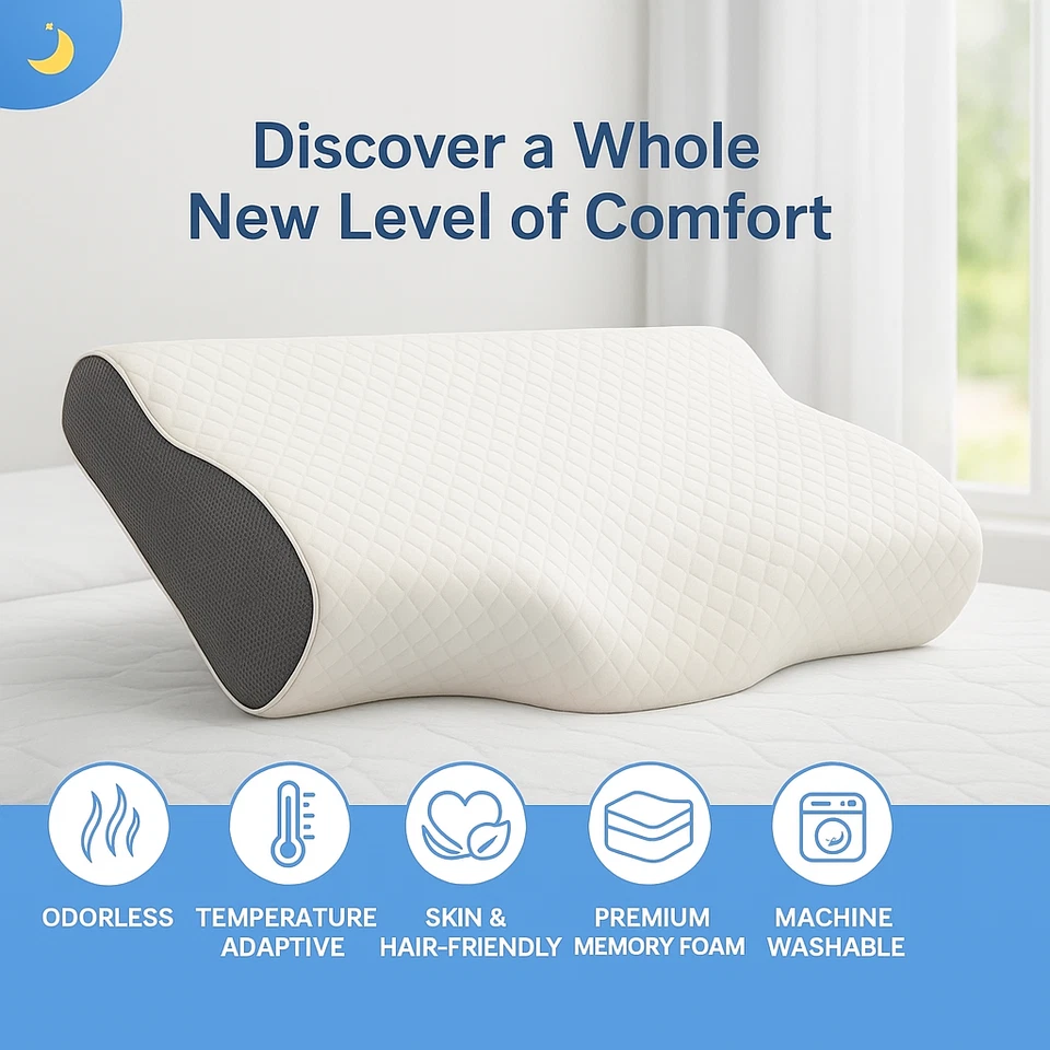 Almohadas de contorno ergonómico cervical para el cuello alivio del dolor de cuello almohada de espuma viscoelástica para cama Foto 4 de 4