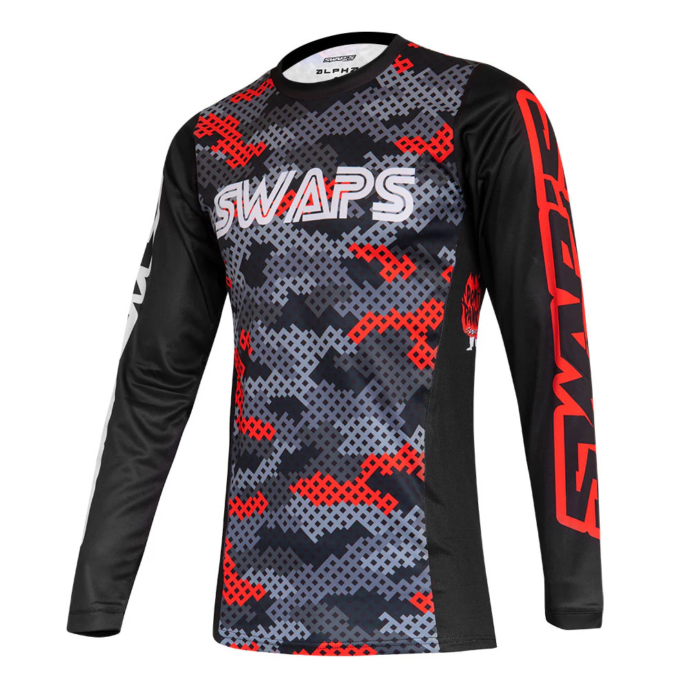 Maillot cross camo rouge : vêtement enduro et mx en polyester stretch
