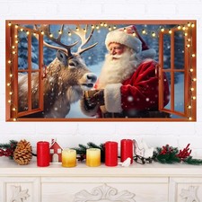 Merry Christmas Wall Decals Removable Santa Claus Reindeer Art Murals for Chr...