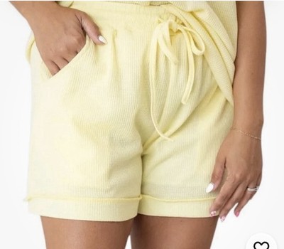 Grace + Emma Yellow Waffle Knit Shorts XL Soft Stretch Comfortable Lounge Wear