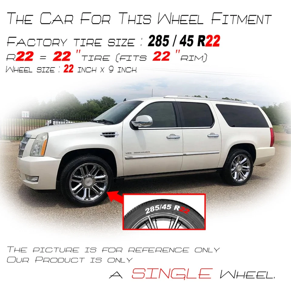 For Cadillac Escalade ESV EXT Chrome OEM Design Wheel 22" 2007-2014 Rim 5358 - Image 2 of 4