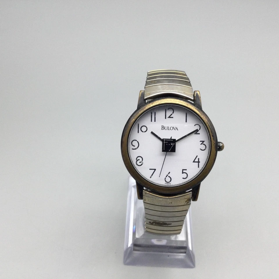 Reloj Bulova Frank Lloyd Wright Vintage Esfera Blanca Banda Elástica Batería Nueva Foto 2 de 4