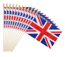 25Pack Small British UK Flag Handheld Mini Britain Flag on Stick 5x8 Inch