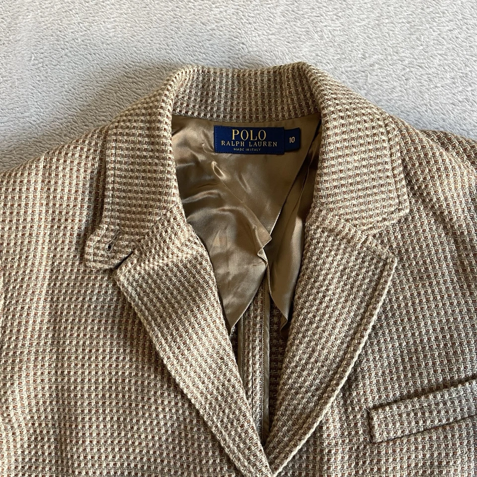 Ralph Lauren Woven Linen Wool Blazer Jacket Women's Size 10 Beige Made in Italy - Image 3 of 4