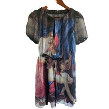 D&G Dolce & Gabbana Silk Renaissance Cherub Print Sheer Y2K Mini Dress Size 36/3