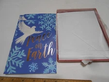 8 NEW BOXED PEACE ON EARTH CHRISTMAS CARDS w/ ENVELOPES WHITE DOVE DESIGN 🕊