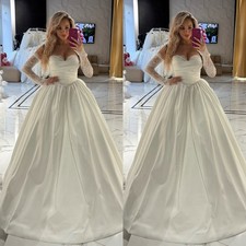 Elegant Wedding Dresses Lace Long Sleeves Satin A Line Sweep Train Bridal Gowns