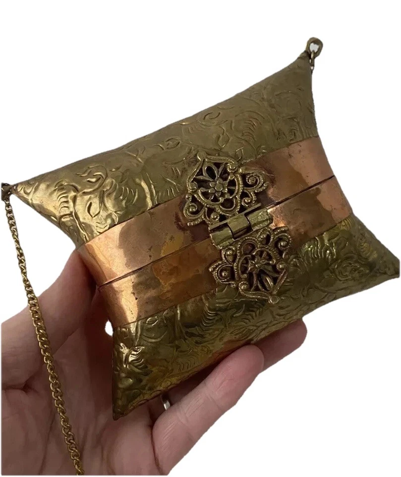 Vintage 30s Copper Brass Shell Baguette Pillow Purse Shoulder Bag - Image 2 of 4