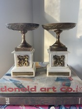 Pair of French NeoClassical Antique Decorative Marble Plinth Brass/Bronze Tazzas