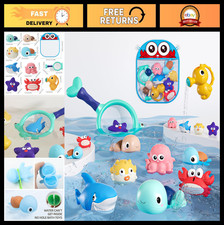 Fun Bath Toys for Toddlers 1-3 Years - No-Hole Floating Animals, Wind-Up Turtles