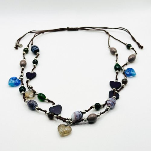WHITE STUFF Multi Perlen Lange Kordel Halskette Verstellbar Herzen Strand Baumeln Boho