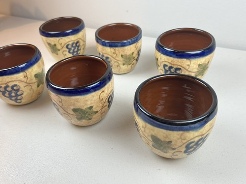Handmade Painted Glazed Pitcher with Six Cups Juice Water Pottery Signed - Picture 23 of 24