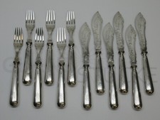 12 tlg. Fischbesteck 6 Pers. ║ KRUPP BERNDORF ║Monogram CW║ versilbert ║ C78