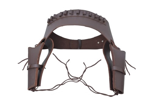 Western Gun Cowboy Hand Made Holster Leather Revolver Simple Brown Vintage Belt - Picture 4 of 11