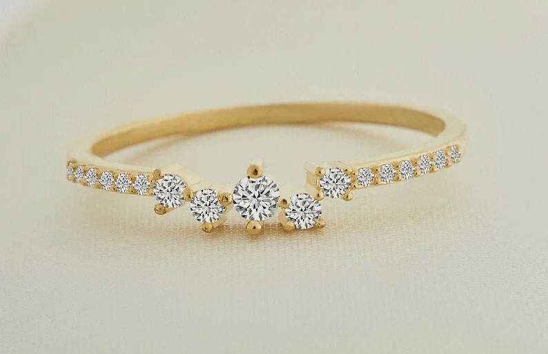 Diamond Cluster Ring in 14k Rose Gold / Unique Diamond Stackable Ring/ Diamond  - Image 2 of 4