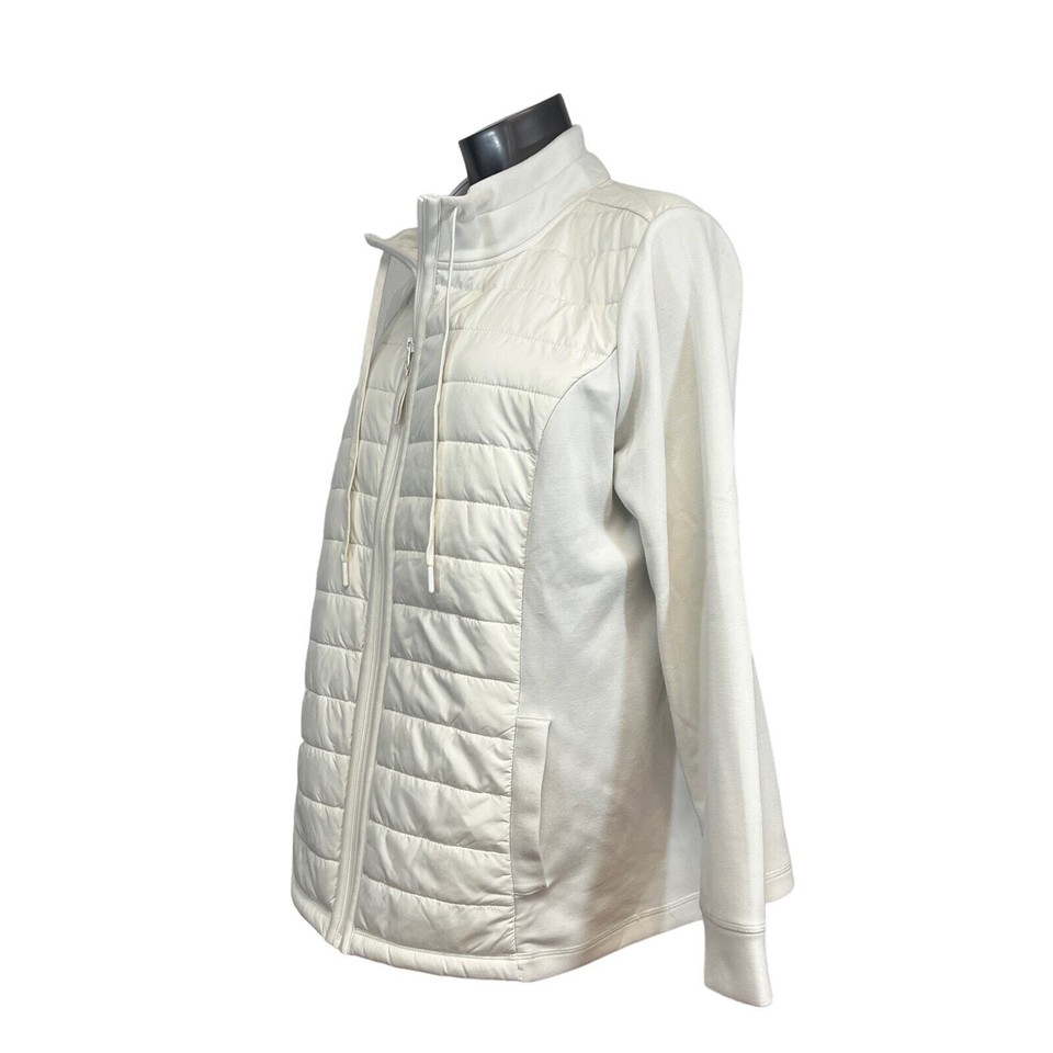 J. Jill Fit Women's Activewear Jacket Mixed Media Quilted White Full