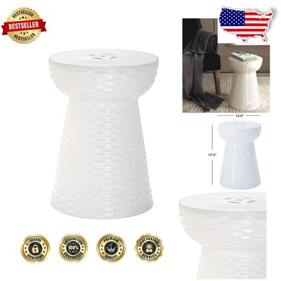 Daphne White Glazed Ceramic Garden Stool - Elegant Indoor & Outdoor Accent