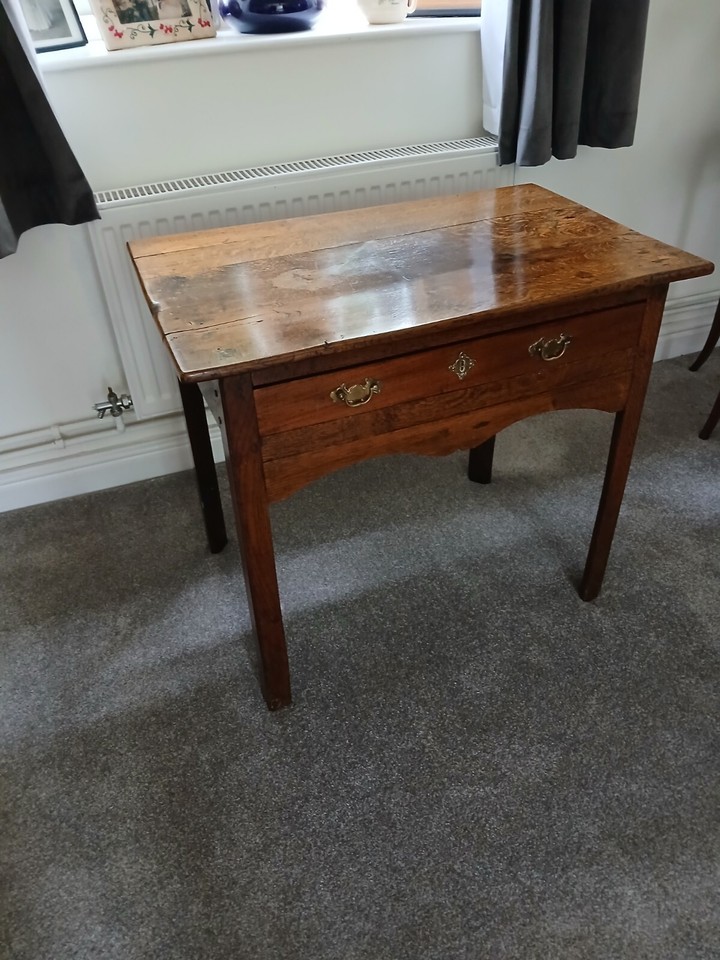 Early Oak Lowboy With Brass Handles. Make Great Hall Or