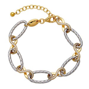 Authentic Charles Garnier 6.75"+1.5" Gold-plated Sterling Silver Mesh Link & CZ Bracelet
