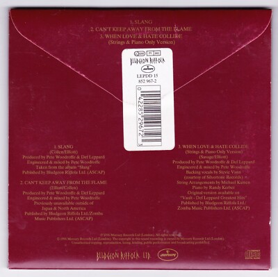 Def Leppard Slang Ltd Edition 3 Track CD Souvenir Pack Sleeve