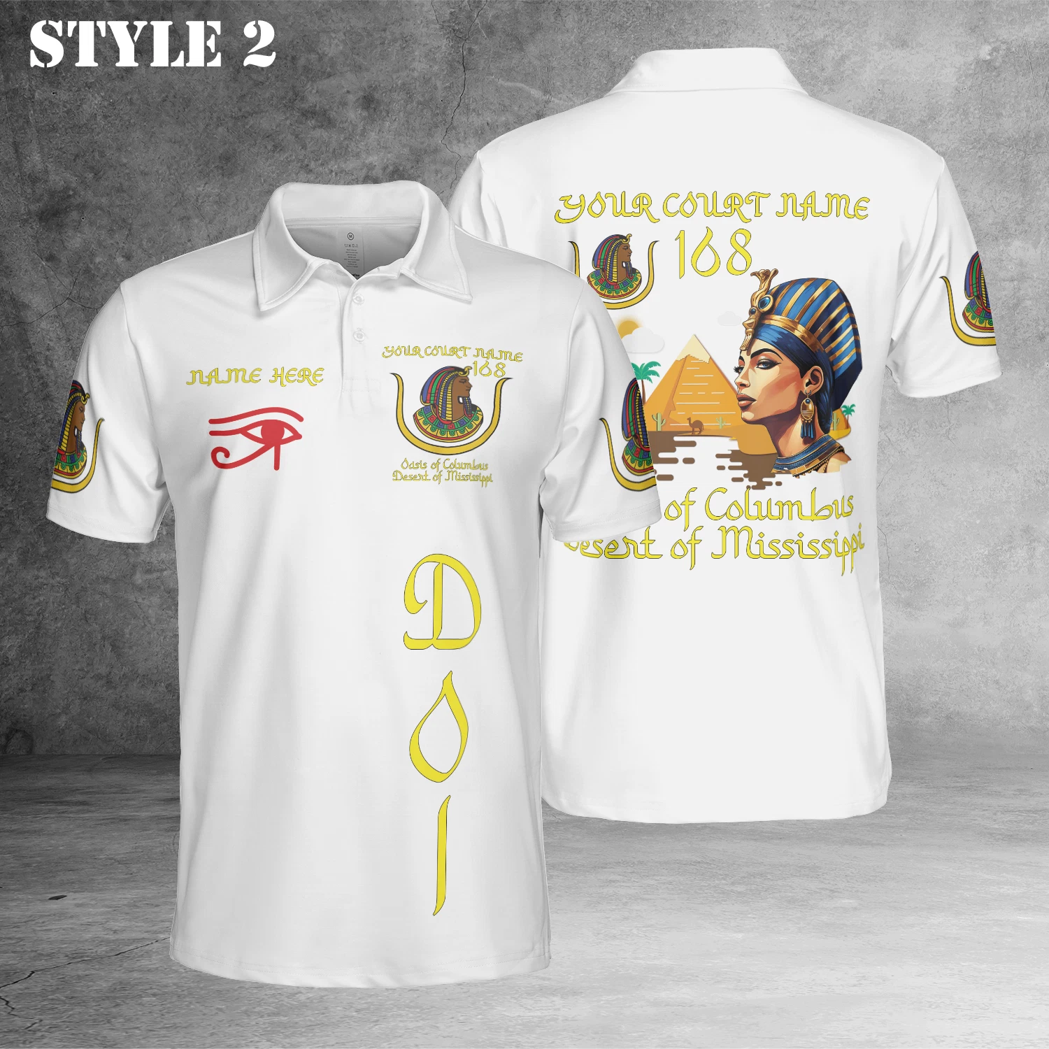 Custom Name DOI Daughters Of Isis PYRAMID QUEEN Shriners Aeaonms 3D Polo
