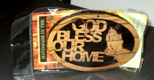 GOD BLESS OUR HOME Plaque Sign: BRAND NEW: Olive Wood: Holy Land 3 1/4" x 4 1/2"