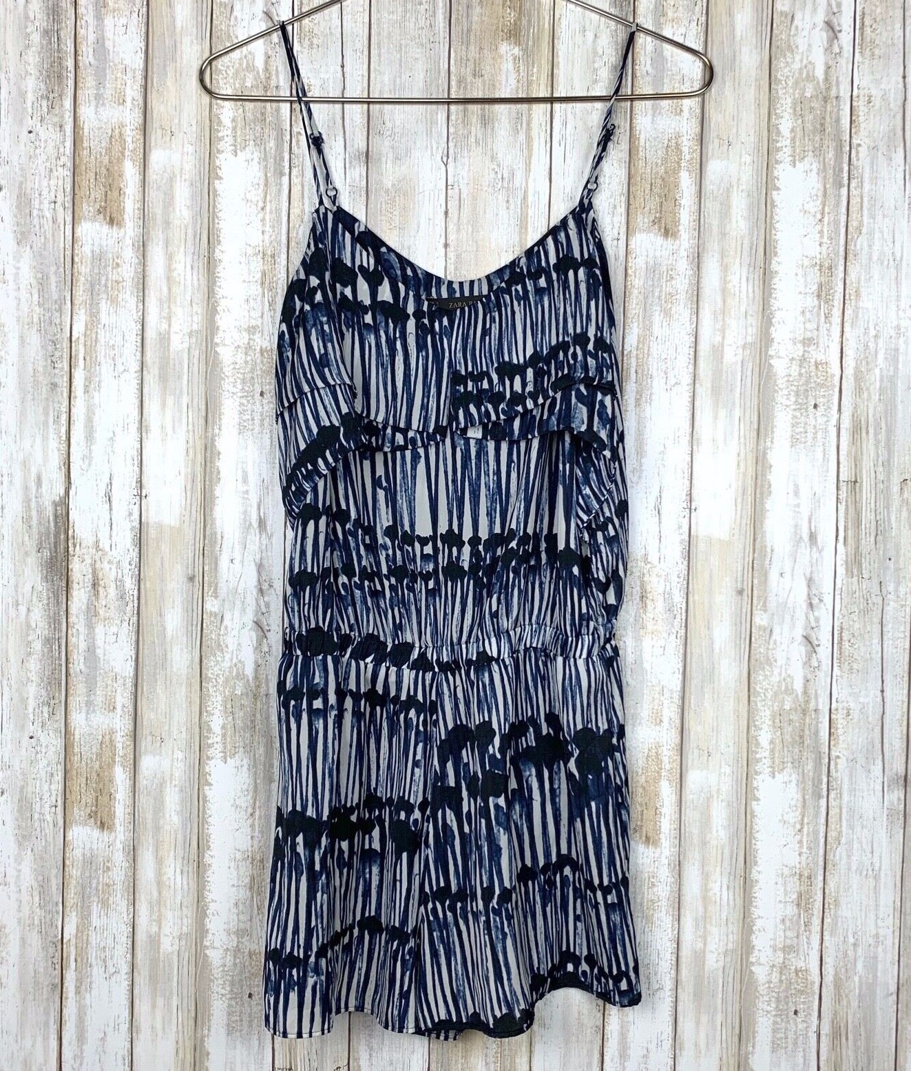 ZARA Basic Blue White Print Sleeveless Romper S S… - image 1
